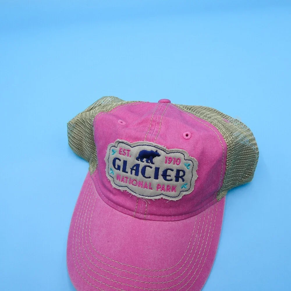 Glacier Hat Womens One Size Pink Tan Snapback Trucker Cap Mesh National Park New
